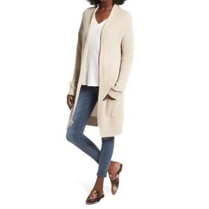 BP. XSmall Beige Cream Light Weight Rib Cardigan Longline Open-Front With Pocket